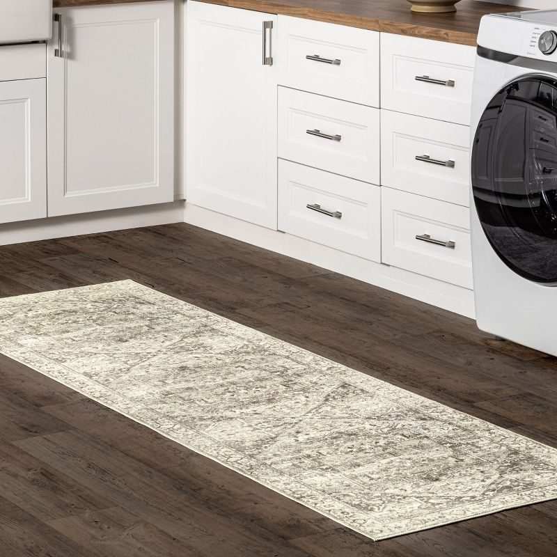 Nuloom 2x6 Machine Washable Rain Haven Vintage Medallion Indoor Area Rug, Grey Non-Slip Backing, Stain Resistant, BedroomLiving Room, Kitchen