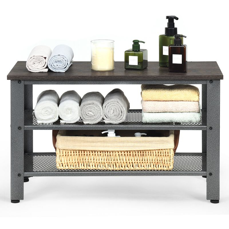 Tangkula 3-Tier Industrial Shoe Rack Entryway Bench with Mesh Storage Shelf
