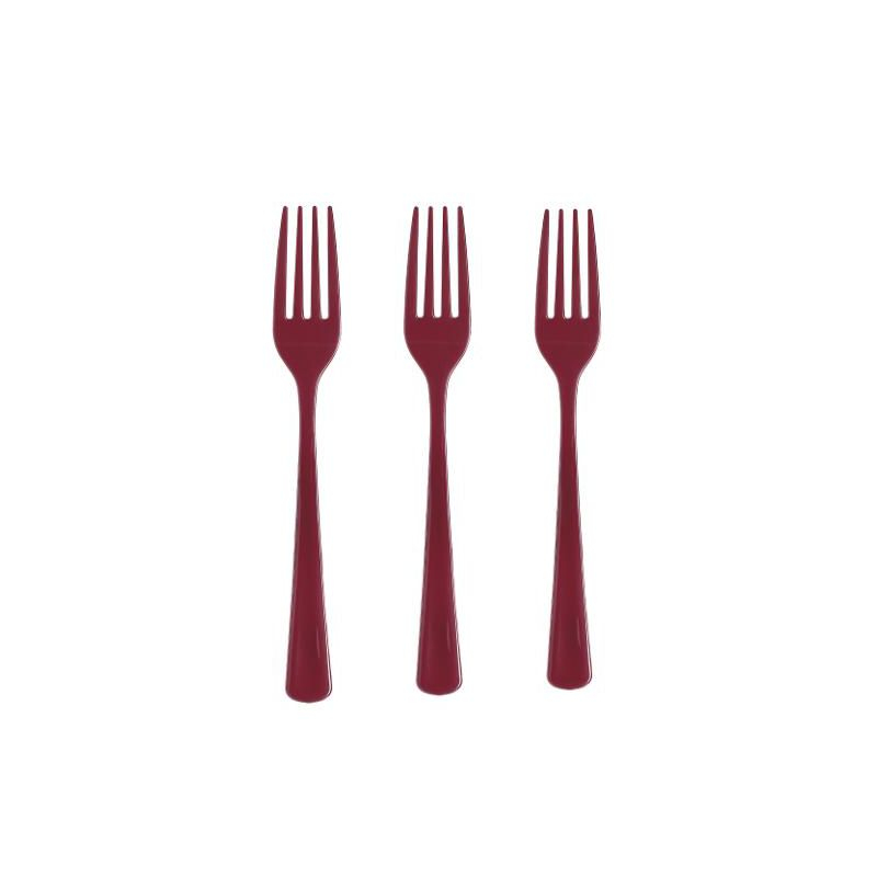 Exquisite Burgundy Plastic Utensil Cutlery Set Forks Spoons Knives- 150 Pack