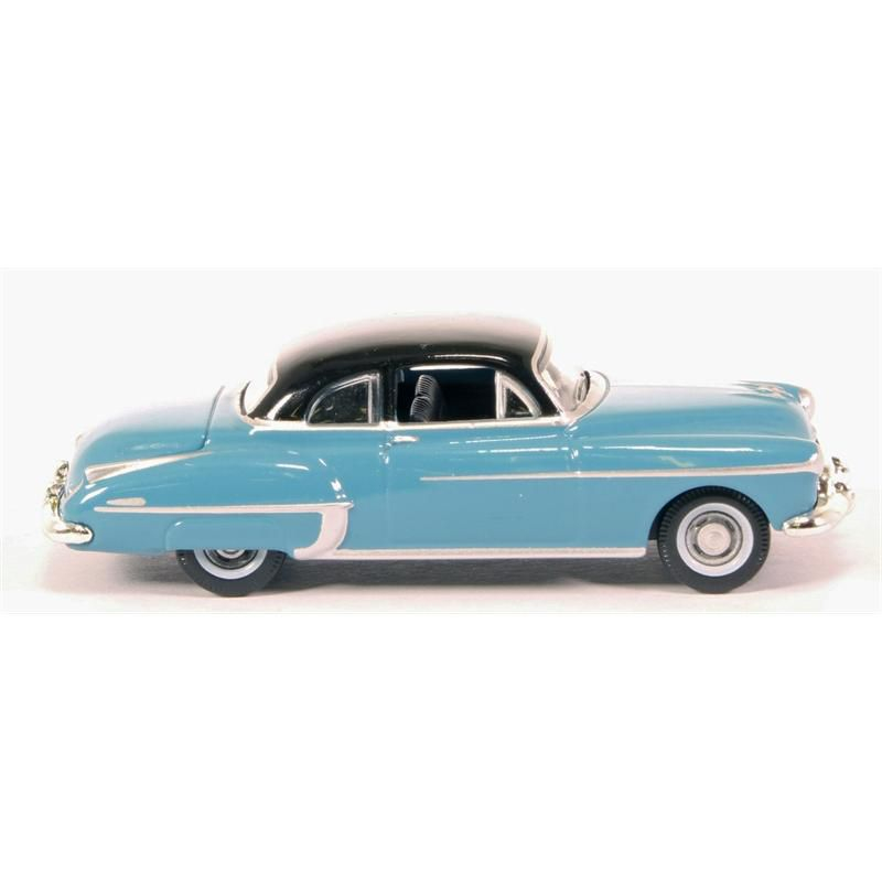 1950 Oldsmobile Rocket 88 Coupe Crest Blue with Black Top 1/87 (HO) Scale Diecast Model Car by Oxford Diecast