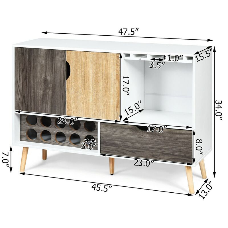 Costway Mid-Century Buffet Sideboard Wooden Storage Cabinet w/ Wine Rack & Glass Holder