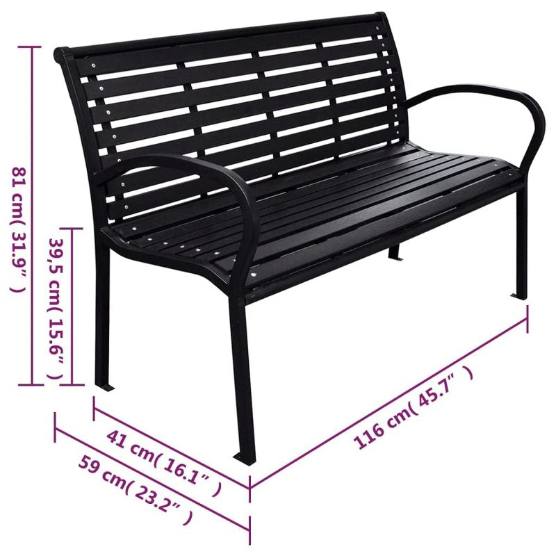 vidaXL Patio Bench, Black 45.7" Steel and WPC