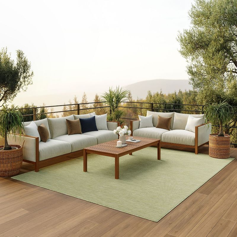 Nourison Positano Solid Flatweave Low Pile Indoor Outdoor Area Rug Green 7' x 10'