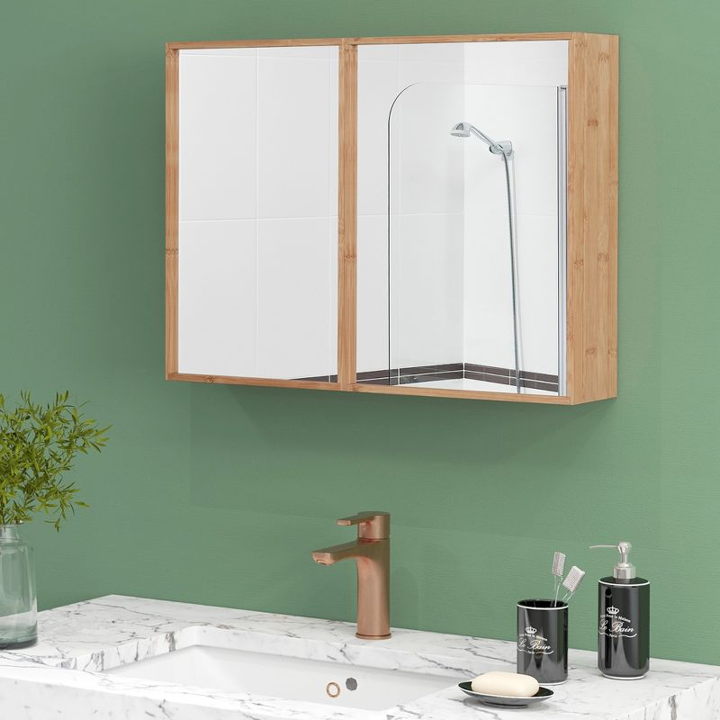 Tangkula Double Door Medicine Cabinet w/ Mirror 2 Adjustable Cabinet Shelves Natural