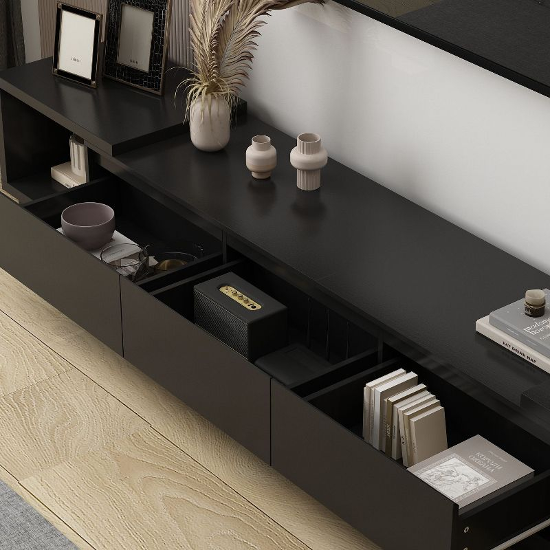 Famapy Black Extendable TV Console Table Modern TV Cabinet with Drawers