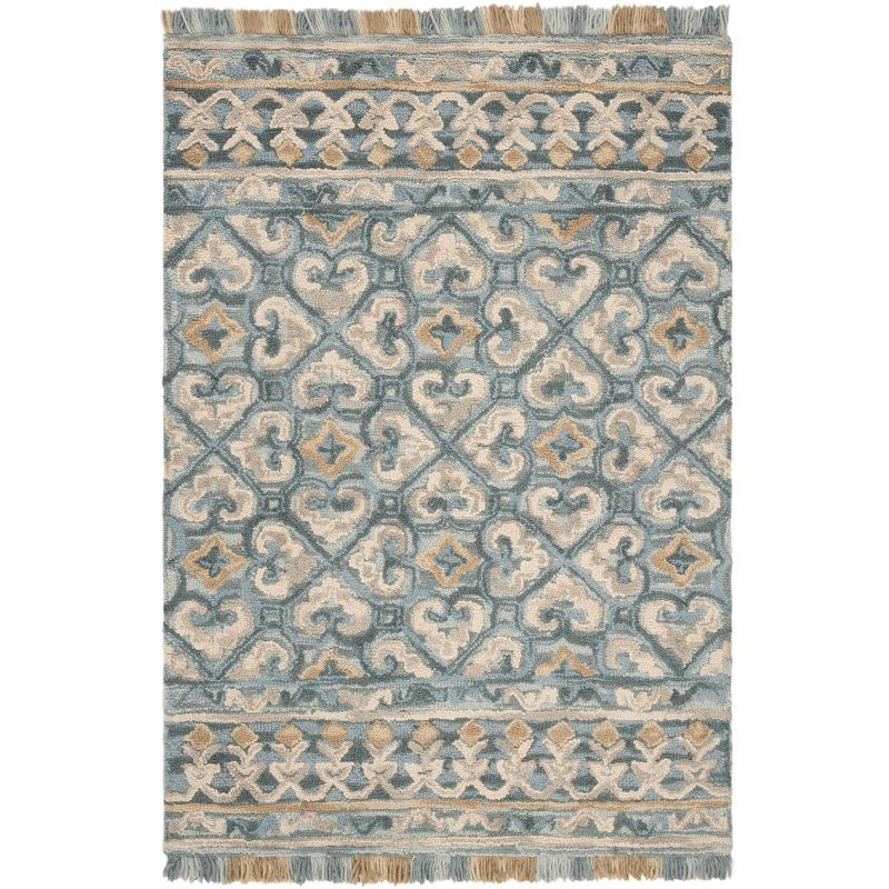 Blossom BLM420 Hand Tufted Area Rug - Light Beige/Blue - 4'x6' - Safavieh.