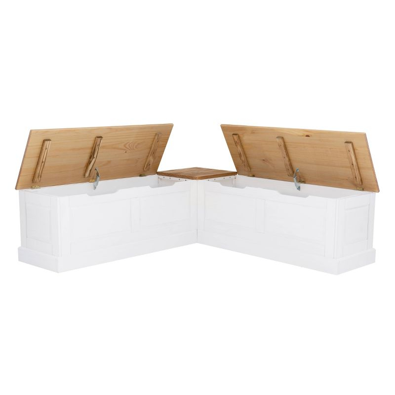 Tobin Traditional Solid Wood Backless Storage Corner Nook Breakfast Bench Cushion Natural/White - Linon: Pine Lift-Top Banquette with Hinged Lid