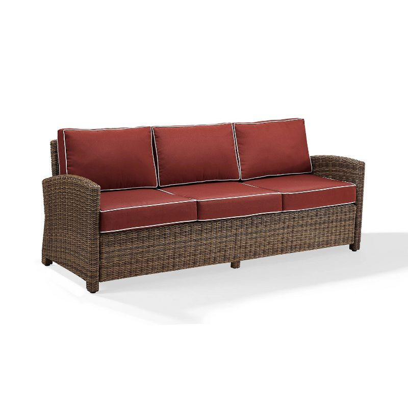 Bradenton Outdoor Wicker Sofa - Sangria - Crosley: Steel Frame, UV-Resistant, 3-Seater Patio Couch with Foam Cushions