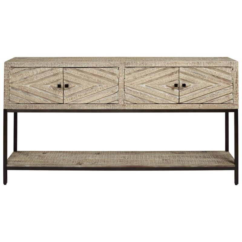Roanley Sofa/Console Table Distressed Brown - Signature Design by Ashley: 4-Door Couch Table with Storage