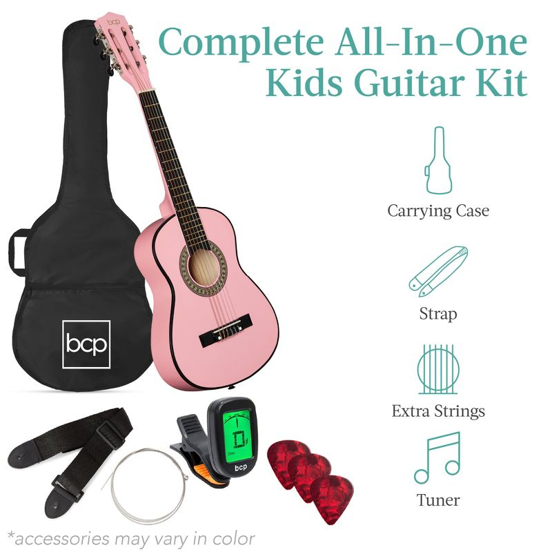 Best Choice Products 30in Kids Acoustic Guitar Beginner Starter Kit w/ Strap, Case, Strings - Pink
