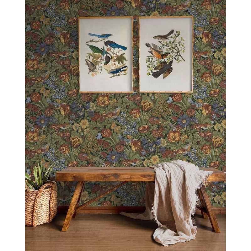 NextWall Russet and Riverside Bird Floral Peel and Stick Wallpaper