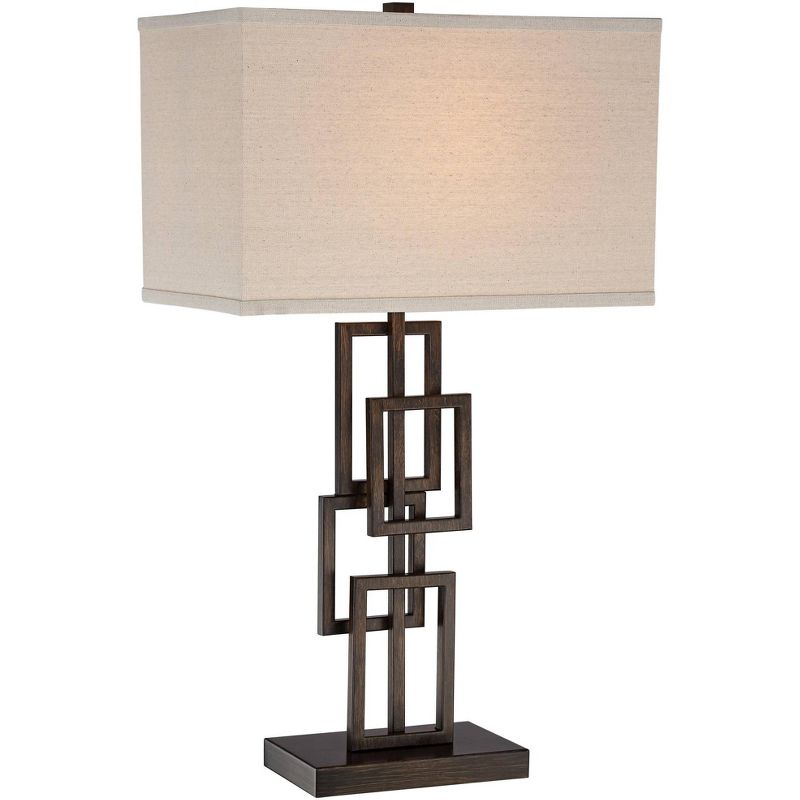 360 Lighting Kory Industrial Table Lamp 29" Tall Bronze Metal with USB Charging Port Rectangular Shade for Bedroom Living Room Bedside Nightstand Kids