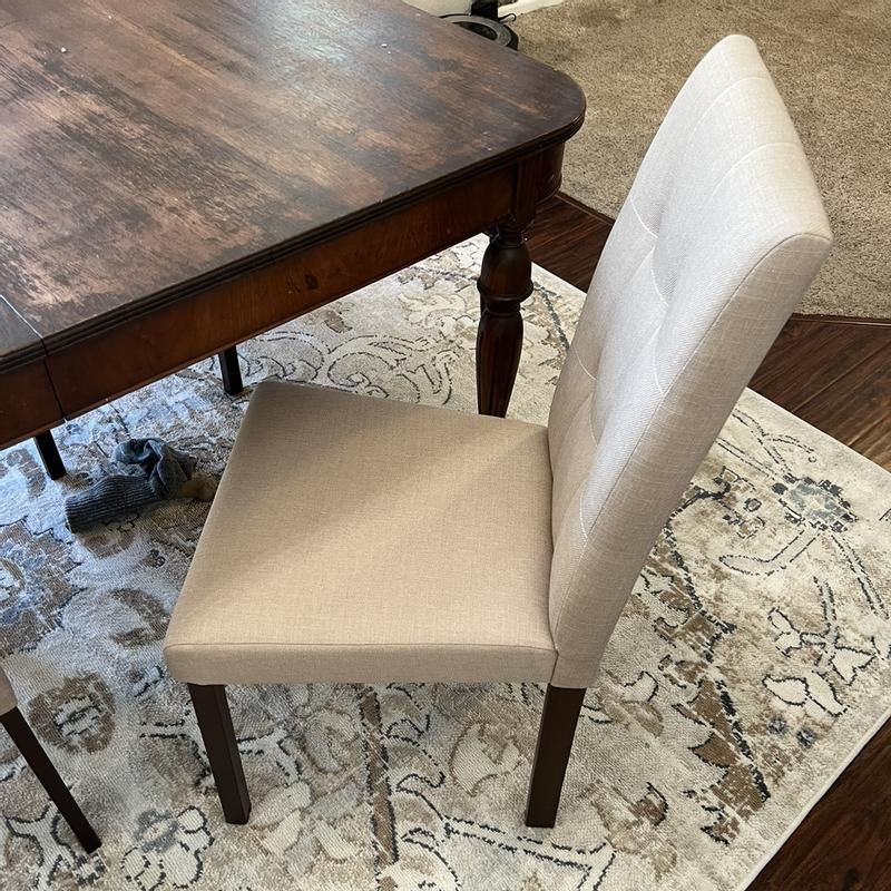 Set of 4 Andrew Beige Fabric Dining Chairs: Rubberwood, Grid-tufted Design - Baxton Studio
