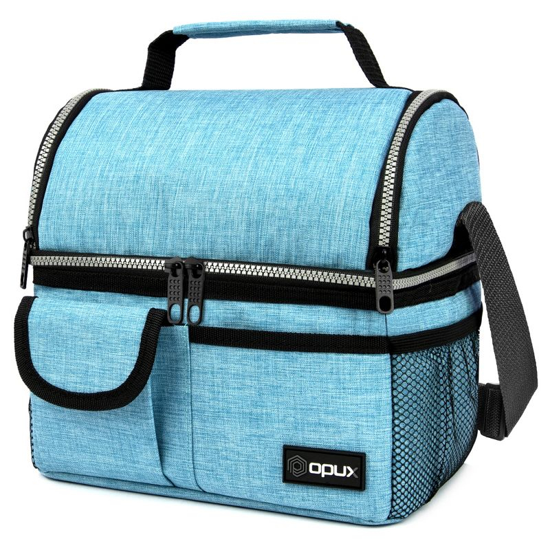 OPUX Insulated Dual Compartment Lunch Bag, Leakproof Soft Cooler Box Women Men Adult, Reusable Tote Pail Kids Boys Girls School (Heather Sea Blue)