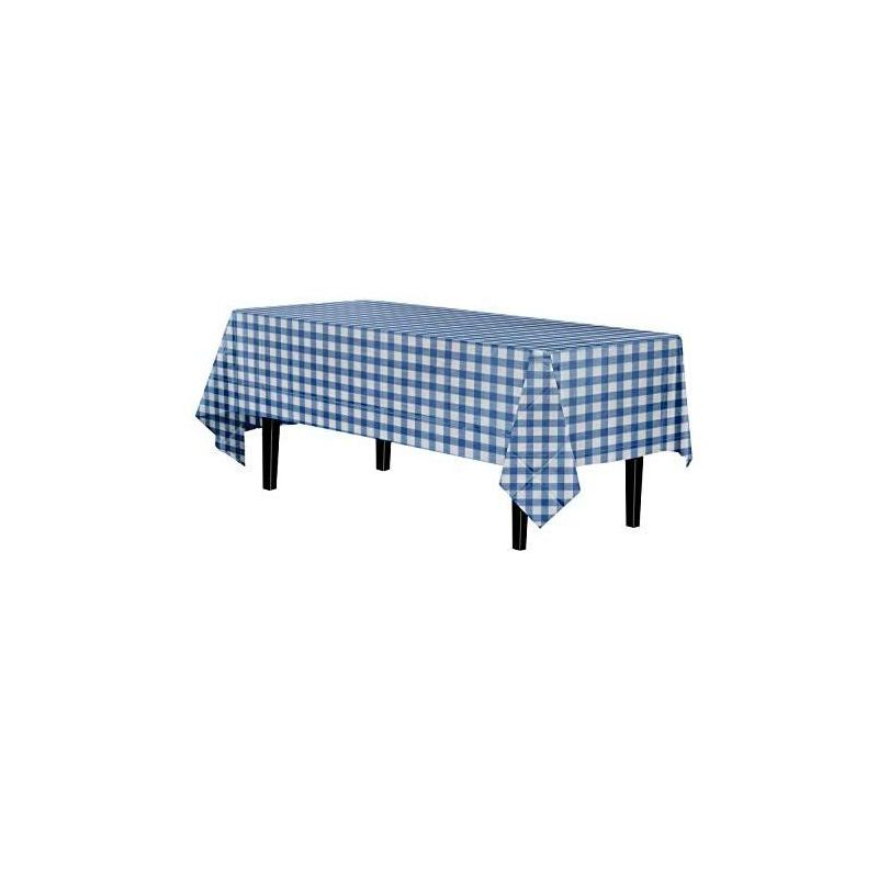 Crown Display Premium Plastic Blue Gingham Tablecloth 54 Inch. x 108 Inch.