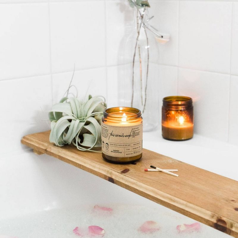 8oz This Woman's Work Candle - Freres Branchiaux: Soy Wax, Amber Glass Jar, 40hr Burn Time