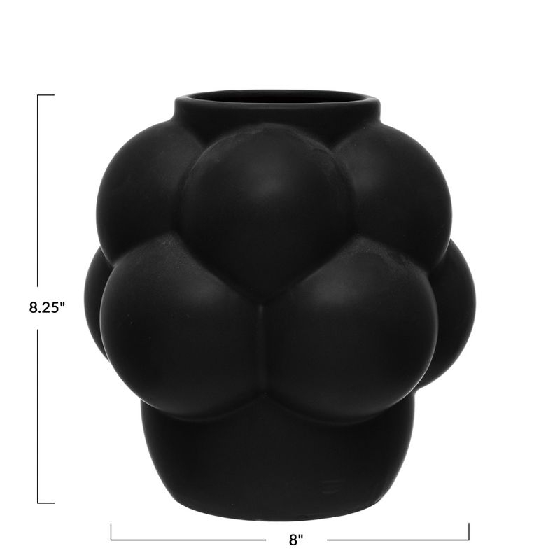 Storied Home Bulbous Stoneware Vase with Raised Dots and Matte Finish, Black