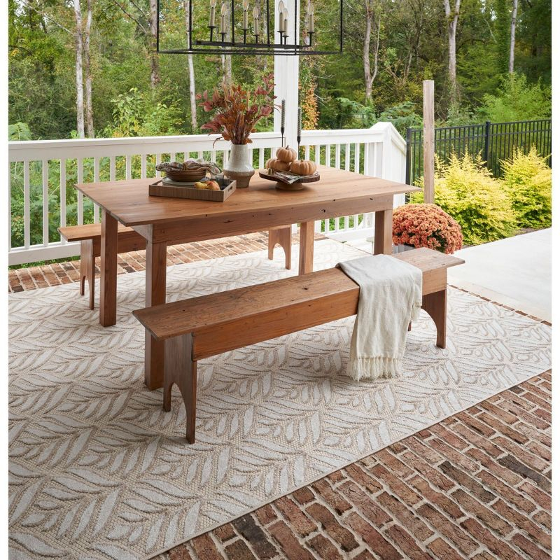 Nourison Aloha Tropical Palm Flatweave High-Low Indoor Outdoor Area Rug Ivory Grey 5'3" x 7'5"