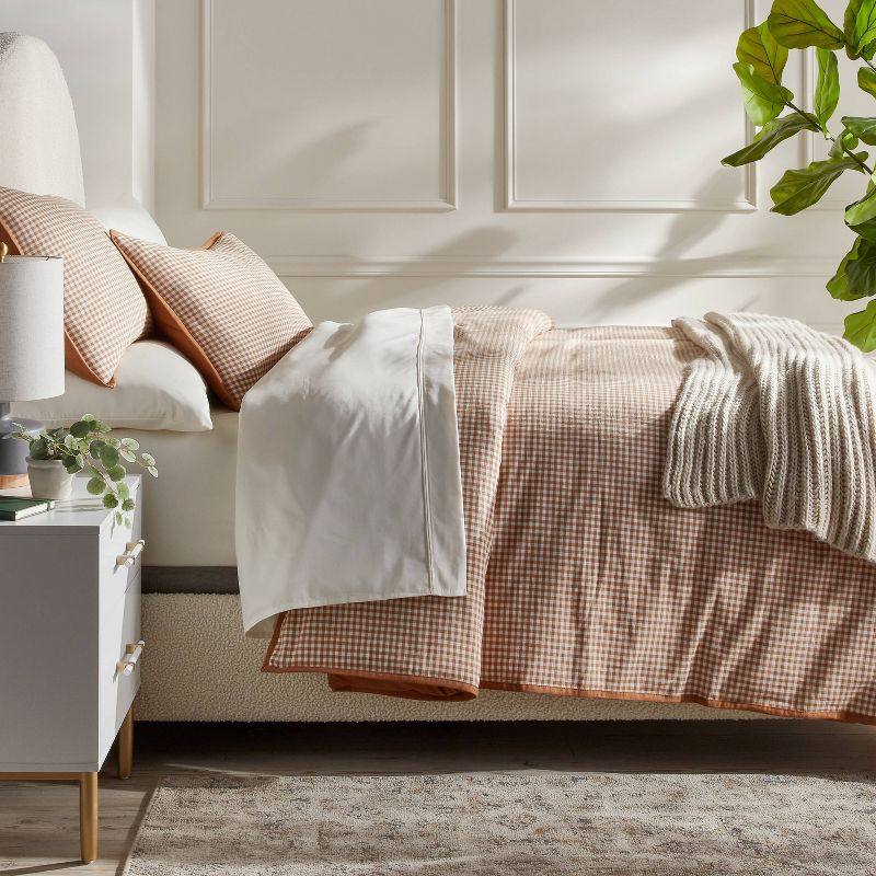 Full/Queen Mini Gingham Duvet and Sham Set Camel - Threshold™: Machine Washable, Midweight Fabric