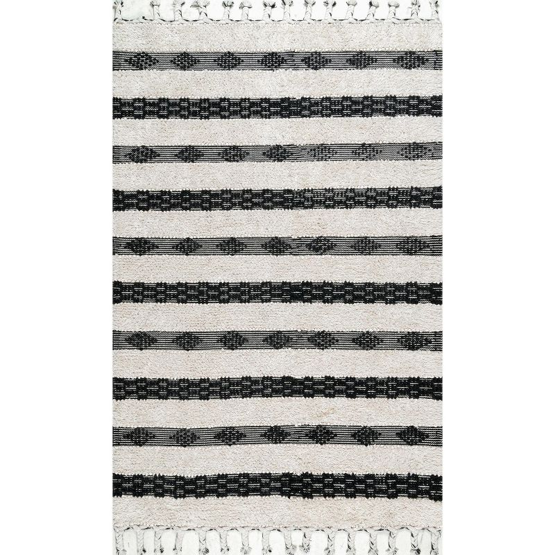 Nuloom Handmade Striped Delia Shag Indoor Area Rug, 6' x 9', Ivory