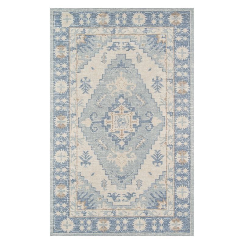 Momeni Anatolia Mateo Blue 2'x3' Accent Rug: Traditional Wool & Nylon Medallion, Low Pile Indoor Area Rug