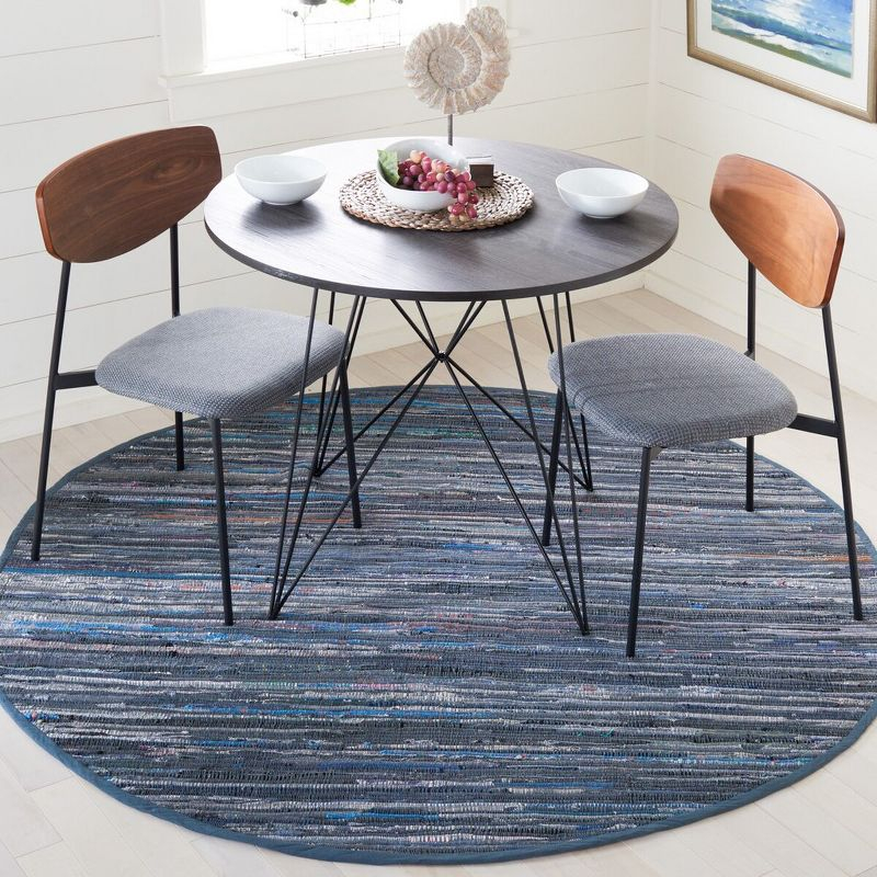 Rag Rug RAR121 Hand Woven Indoor Accent Rug - 4' Round - Ink/Multi - Safavieh