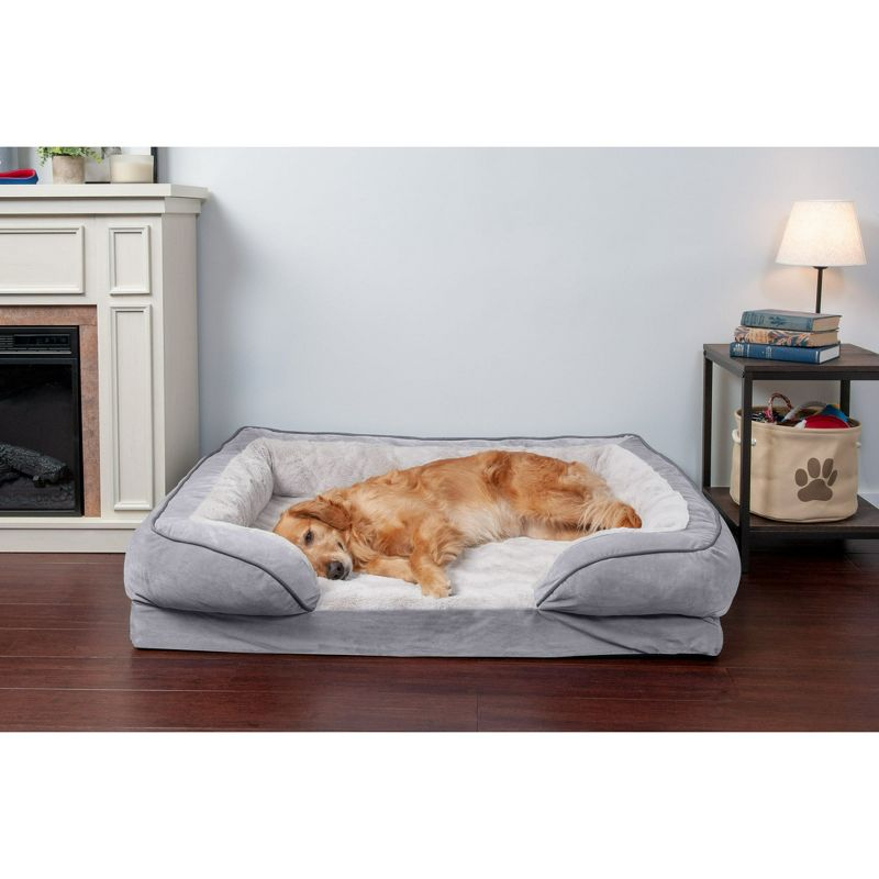 FurHaven Velvet Waves Perfect Comfort Cooling Gel Sofa Dog Bed - Jumbo, Granite Gray