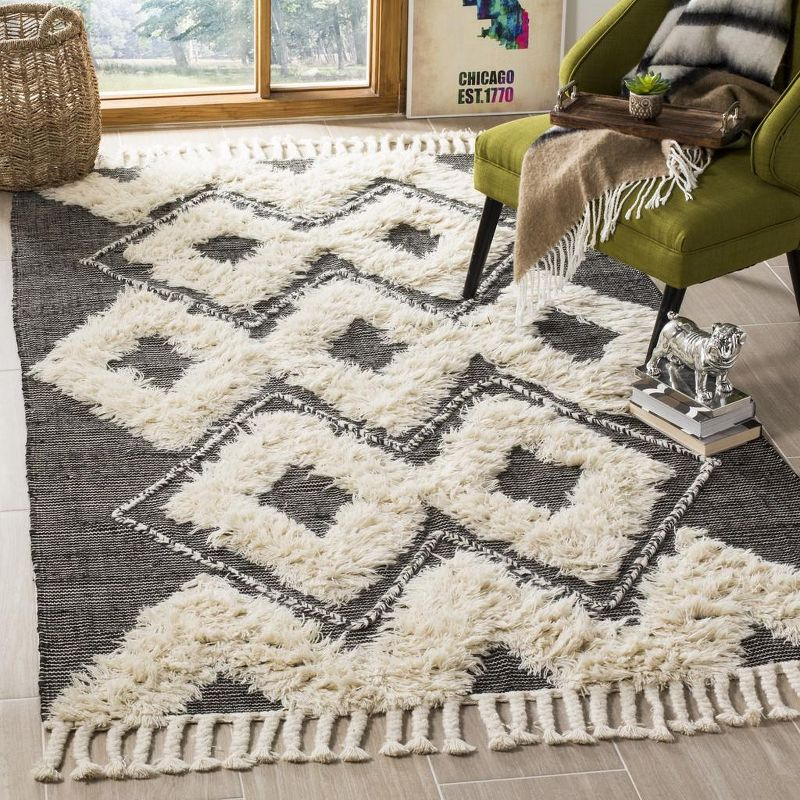 Kenya KNY903 Hand Knotted Area Rug - Black/Ivory - 5'x8' - Safavieh.