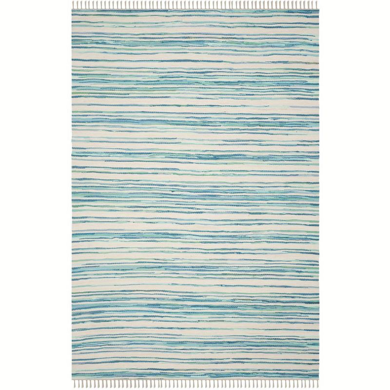 Rag Rug RAR126 Hand Woven Indoor Area Rug - 6'x9' - Ivory/Green - Safavieh