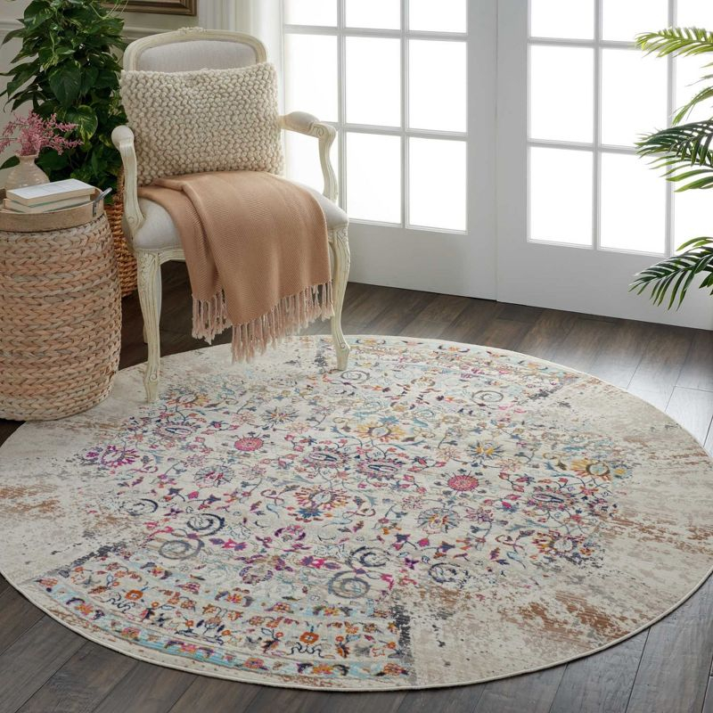 Nourison Vintage Kashan VKA02 Ivory/Light Blue/Orange Indoor Area Rug - 4' x ROUND