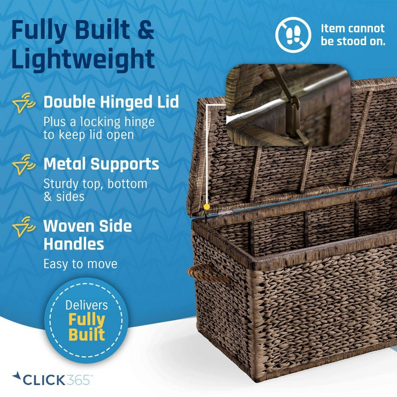 ClickDecor Farmhouse Wicker Trunk Rustic: Metal Frame, Hinged Lid, No Assembly, 66lb Capacity