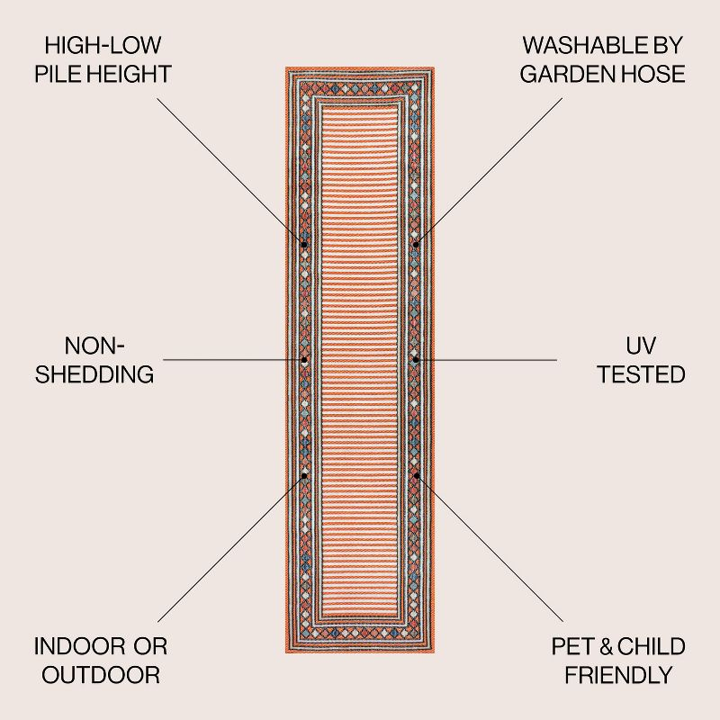 JONATHAN Y Sebastian High-Low Modern Diamond Border Orange/Ivory 2 ft. x 8 ft. Indoor/Outdoor Runner Rug