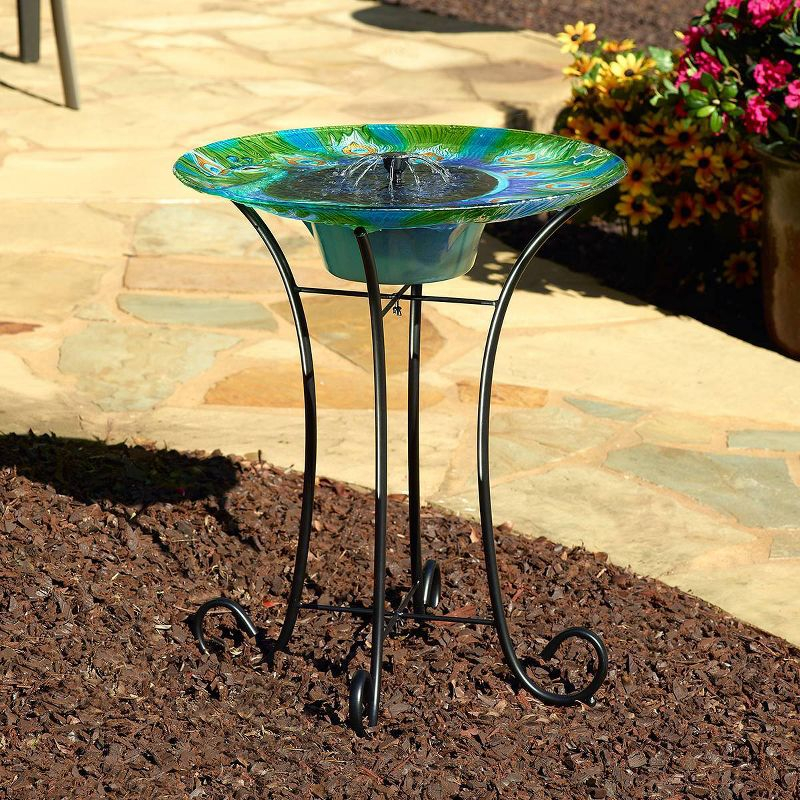 Smart Solar 24.3 " Argus Peacock Glass Solar Bird Bath