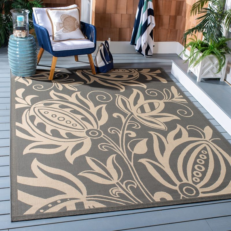 Courtyard CY2961 Power Loomed Indoor and Outdoor Area Rug - Grey/Natural - 4'x5'7" - Safavieh