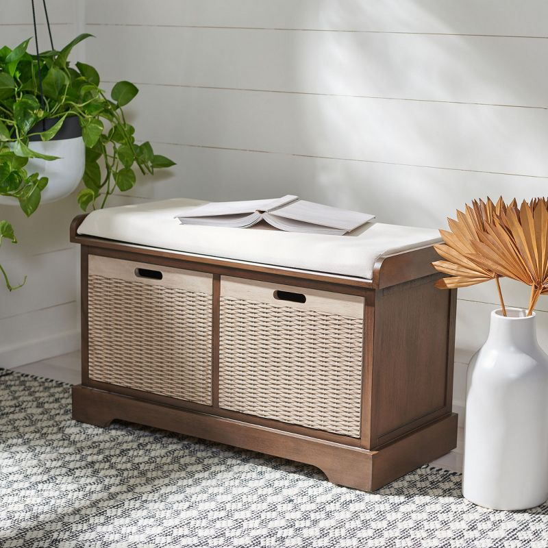 Landers 2 Drawer/Cushion Storage Bench - Brown - Safavieh