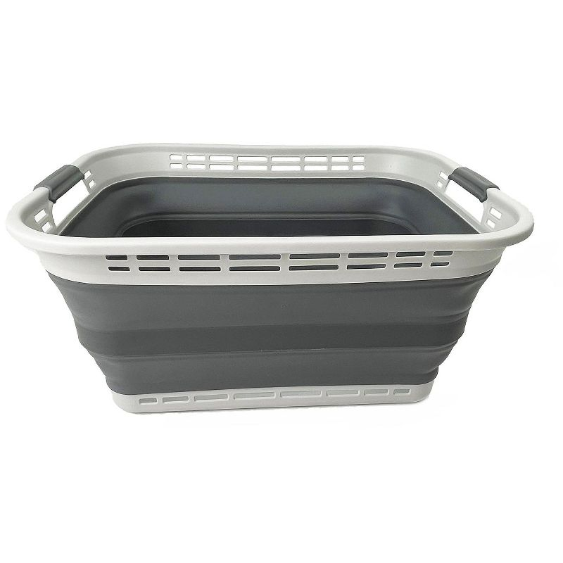 SAMMART 42L (11 Galloons) Collapsible Plastic Laundry Basket, Grey/Slate Grey