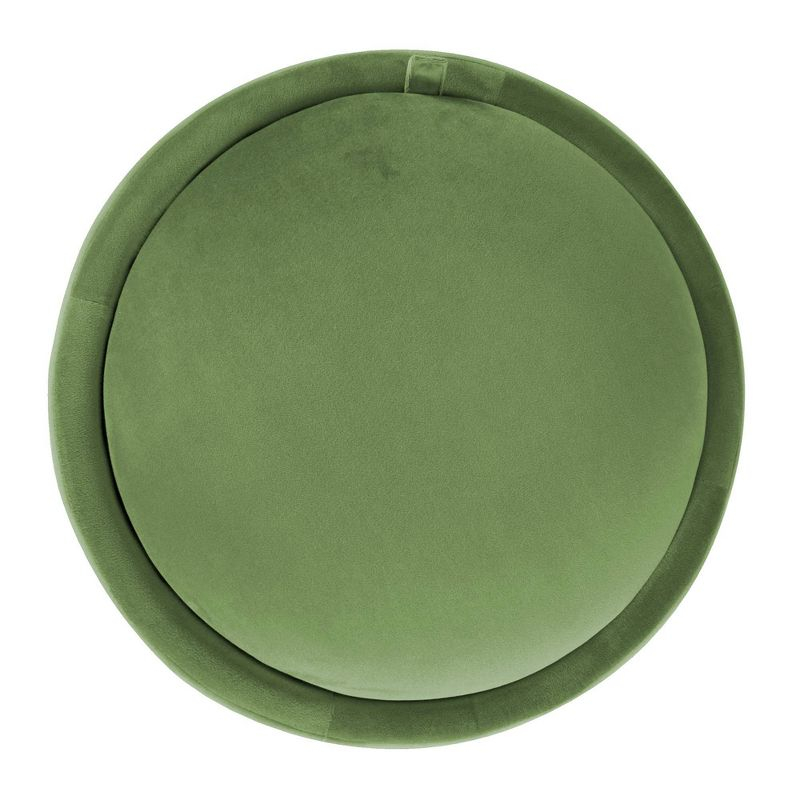 Storage Round Ottoman Green Velvet - HomePop: Upholstered Footstool, No Assembly, Polyester