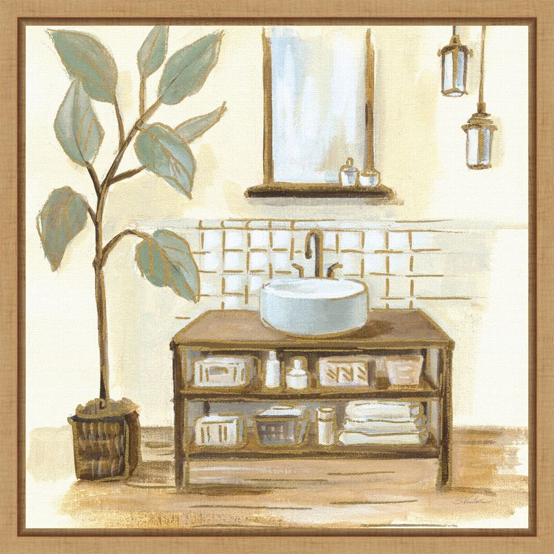 Amanti Art Sage Bathroom II by Silvia Vassileva Canvas Wall Art Print Framed 16 x 16-in.