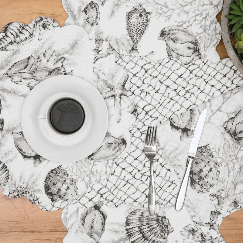 C&F Home 13" x 19" Fenwick Isle Gray Rectangle Cotton Quilted Scalloped Coastal Placemats, Set of 6