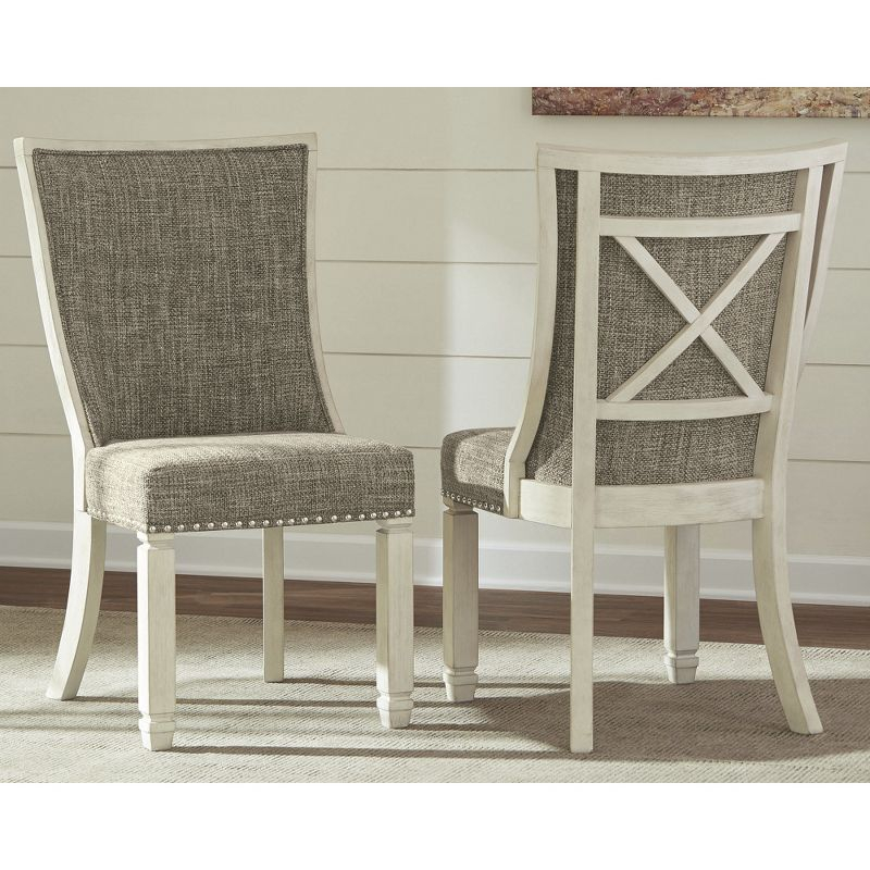 Signature Design by Ashley Bolanburg Modern Farmhouse Upholstered Dining Chair, Set of 2, Brown