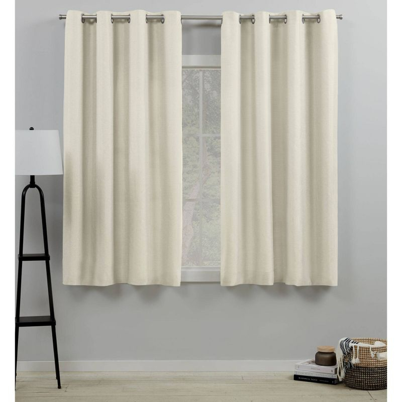 Set of 2 (96"x54") Loha Linen Grommet Top Light Filtering Curtain Panel Ivory - Exclusive Home: Modern Polyester Drapes
