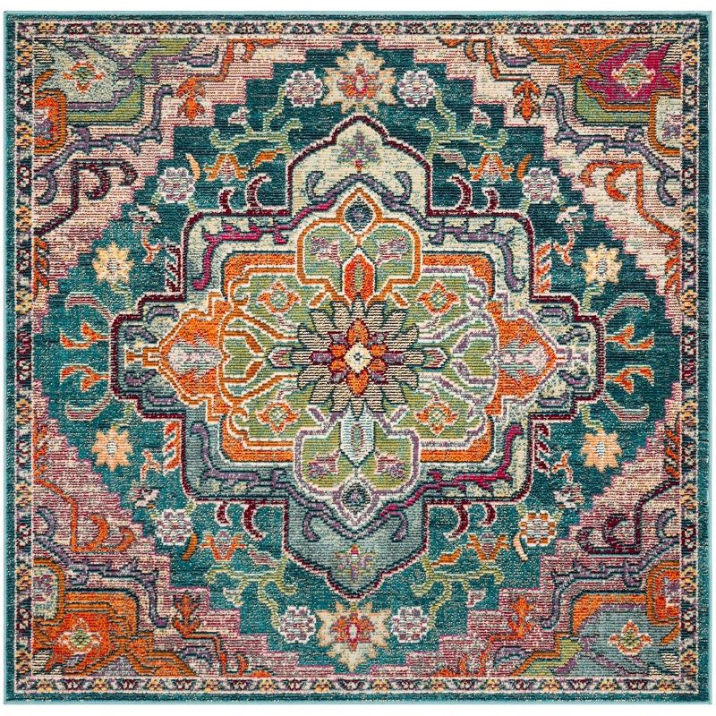 Crystal CRS501 Loomed Indoor Area Rug - Teal/Rose - 5'x5' - Safavieh