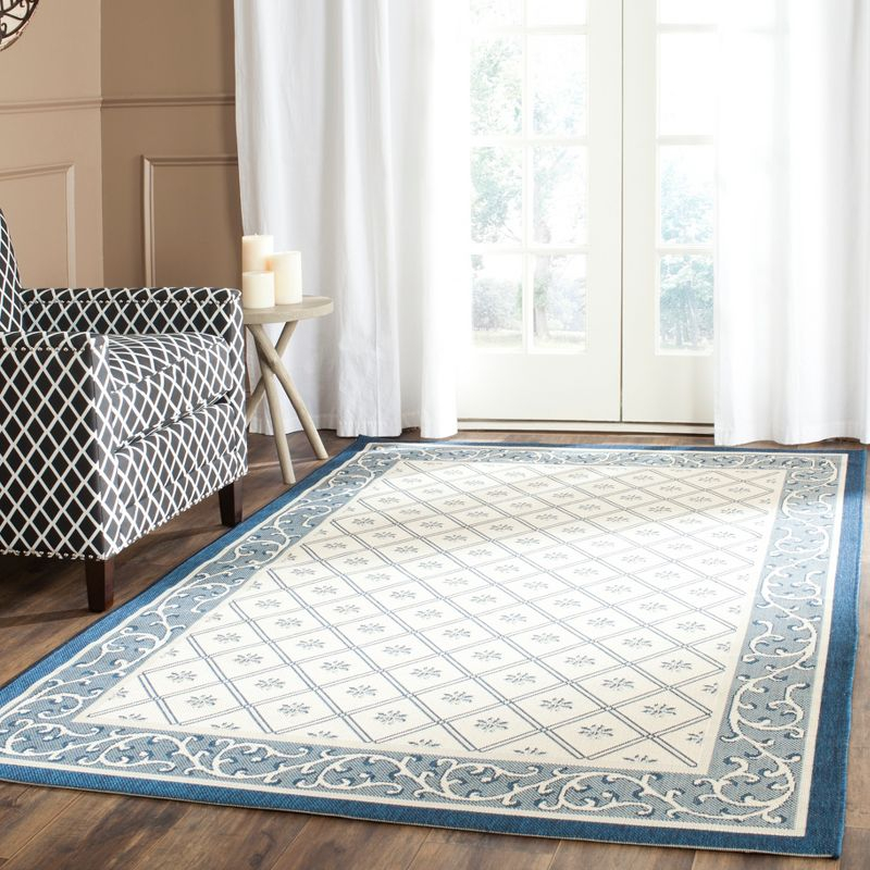 Courtyard CY7427 Power Loomed Indoor/Outdoor Area Rug - Beige/Navy - 5'3"x7'7" - Safavieh.