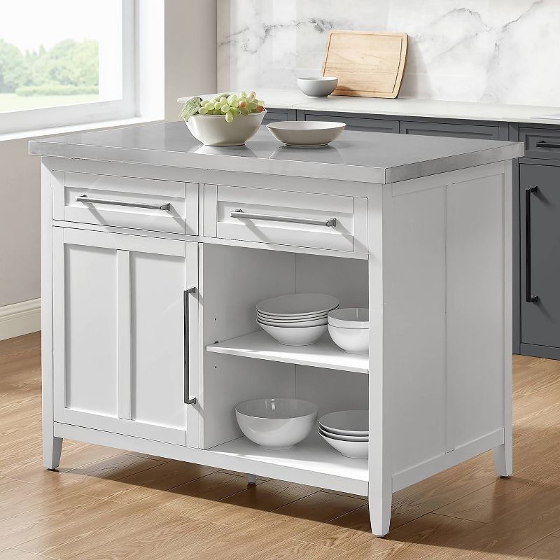 Silvia Stainless Steel Top Kitchen Island White/Stainless Steel - Crosley