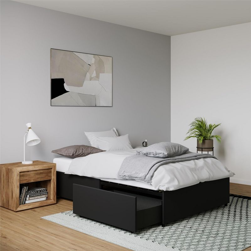 DHP Maven Platform Bed with Storage, Queen, Black Faux Leather