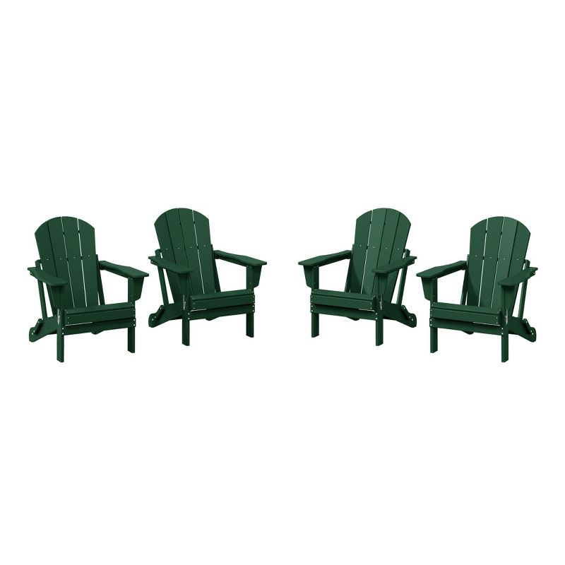 WestinTrends Malibu HDPE Outdoor Patio Folding Adirondack Chair (Set of 4), Dark Green
