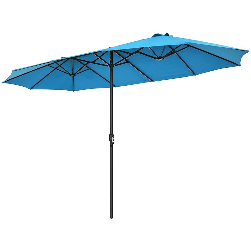 Costway 15FT Patio Double-Sided Umbrella Crank Outdoor Garden Market Sun Shade Blue