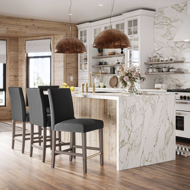 Laura Wooden Counter Height Barstool Dark Gray - CorLiving: Upholstered Parsons Style, Foam-Padded High Back