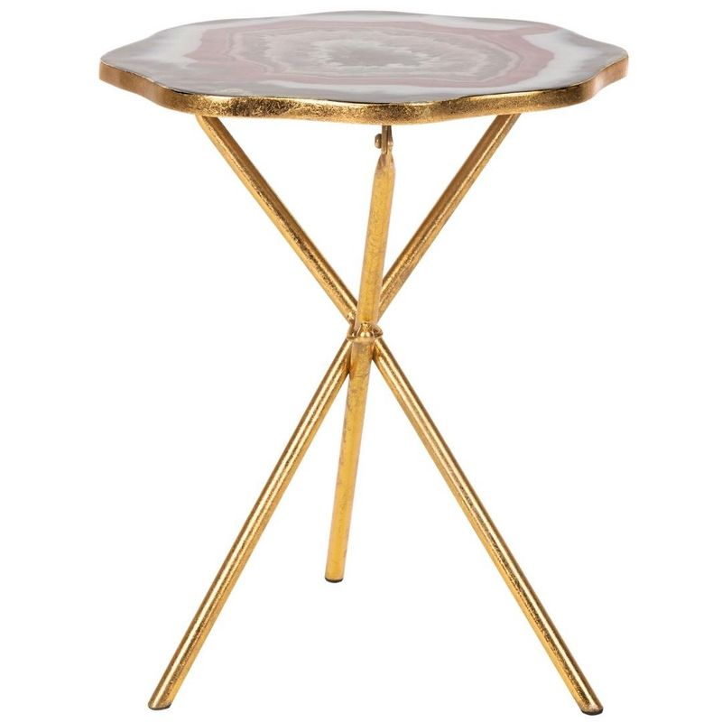 Celeste Faux Agate Side Table - Multi Color/Gold - Safavieh