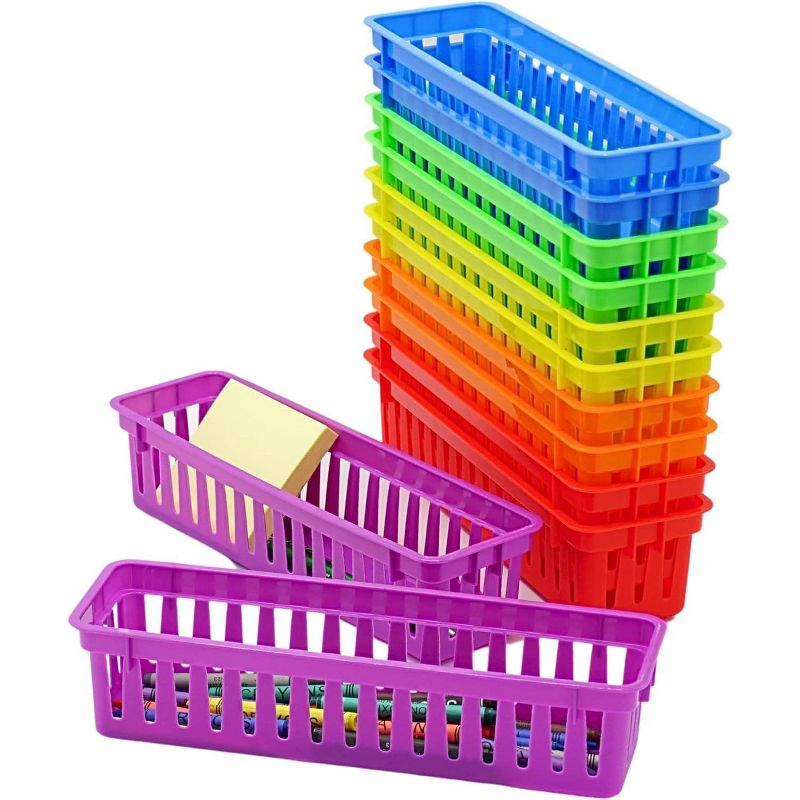 Pencil Baskets for Classroom Essential 12 pcs per pack, Colored Pencils, Drawer Organizer, 
Plastic Storage Bins, Teacher Desks Must-Haves